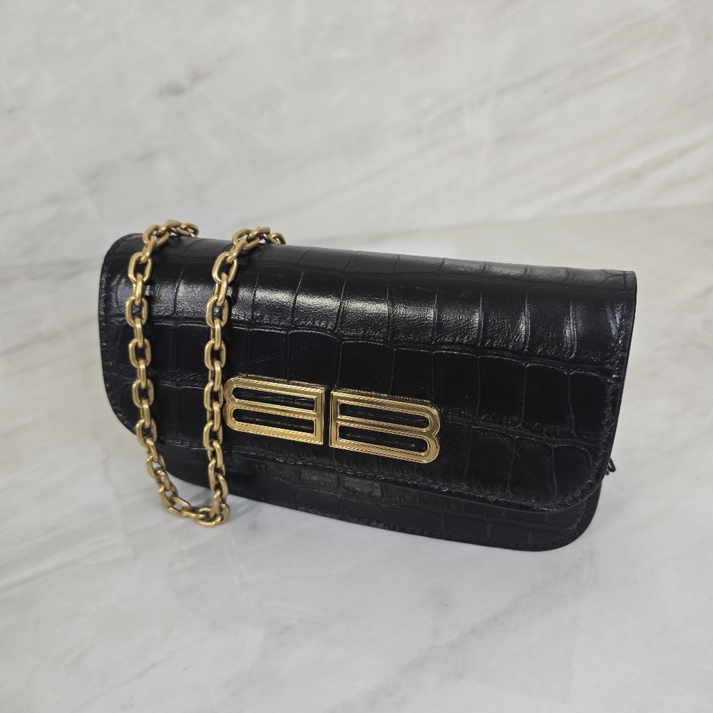 Balenciaga XS Gossip Croc Embossed Crossbody Bag